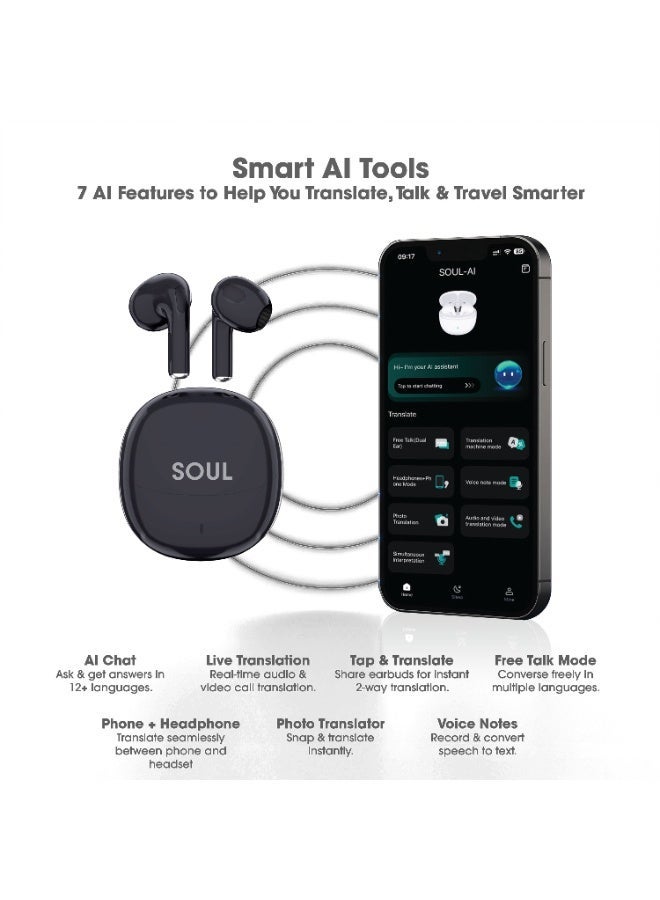 Xcell سماعات الأذن الذكية Xcell SOUL-AI – ترجمة مكالمات حية وفيديو بأكثر من 160 لغة، مساعد ذكي، ترجمة صور وصوت، صوت عالي الجودة بلوتوث 5.4، بطارية 6 ساعات، ضمان 2 سنة (أسود) - Image 5